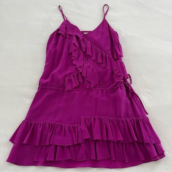Banana Republic Petite Fuchsia Silk Ruffle Mini Dress, Size XS Petite - Picture 5 of 11
